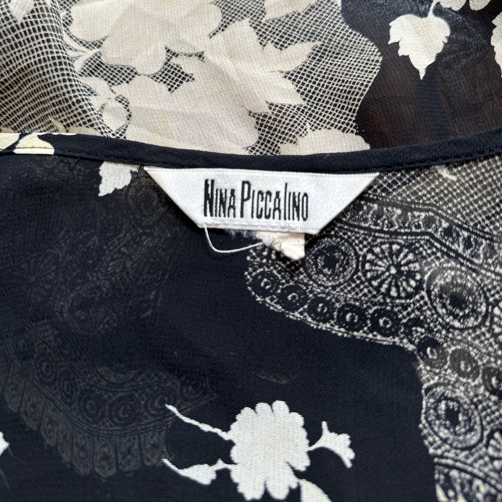 Vintage Nina‎ Piccalino Sheer Floral Tie Front Ruffle Jacket Top M - Picture 10 of 10